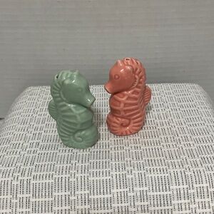 Ceramic Seahorse Salt and Pepper Shakers - Green & Coral